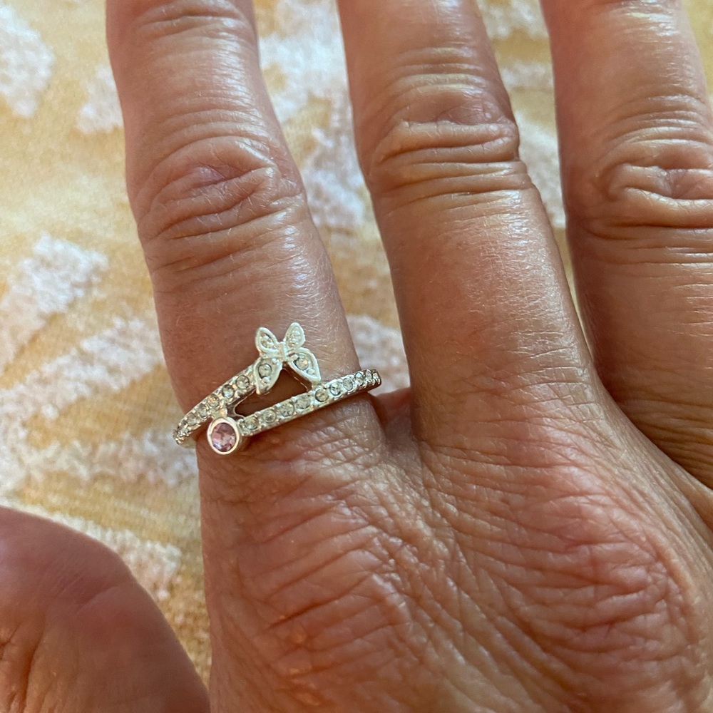 Silver Butterfly Ring with Pink Rhinestone